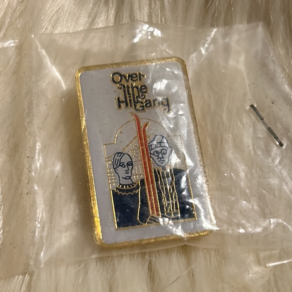 Vintage Meanswell Ind. Co. Ltd. Lapel Pin Over the Hill Gang Ski Gold Tone